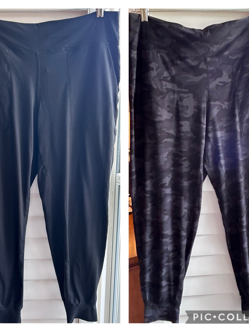 Lot of 2 Women's Stretch Joggers with High Waist and Pockets / Black and Camo